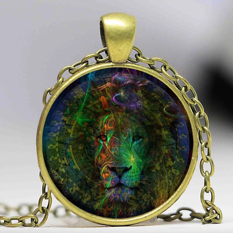 Винтажные Ювелирные изделия ожерелье с изображением Льва и кабошона подвеска
