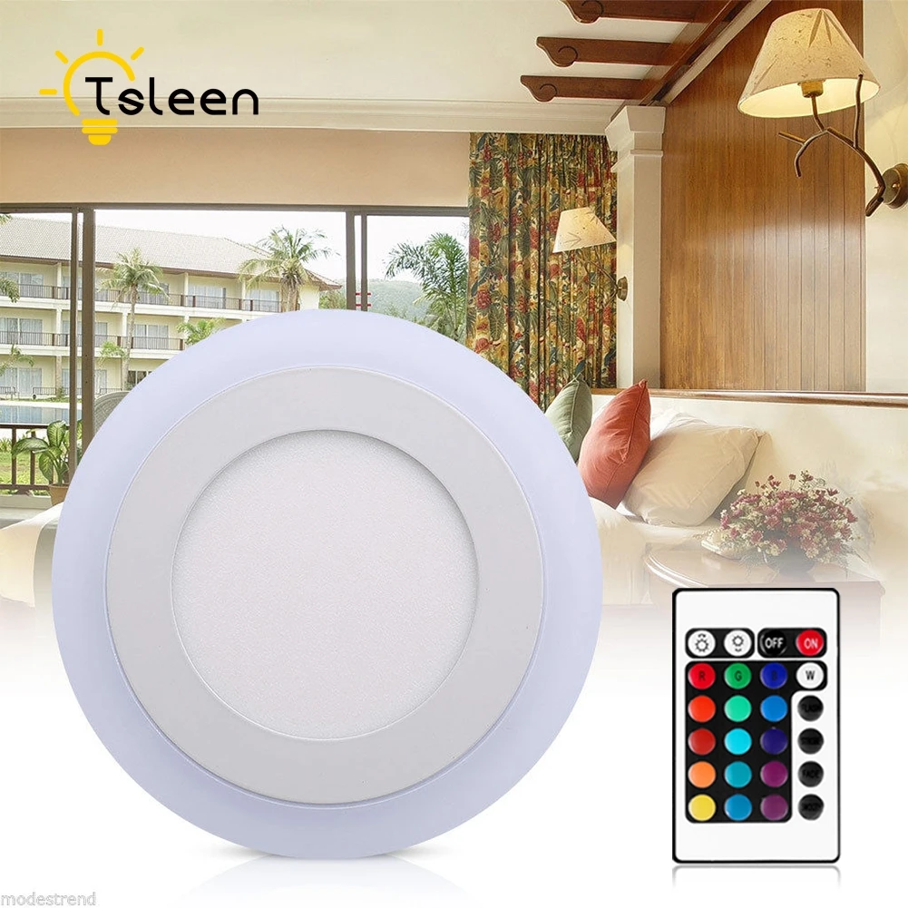 Recessed Round TSLEEN современные светодиодные потолочные лампы для гостиной с дистанционным управлением группы затемнения изменение цвета комнатная потолочная лампа светильник - Цвет корпуса: Recessed Round