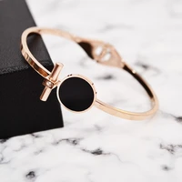 yun ruo fashion brand rose gold color black round bangle european style 316l stainless steel jewelry for woman girl wholesale
