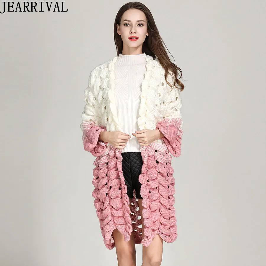 2018 осенний модный длинный вязаный кардиган женский рукав градиент цвета