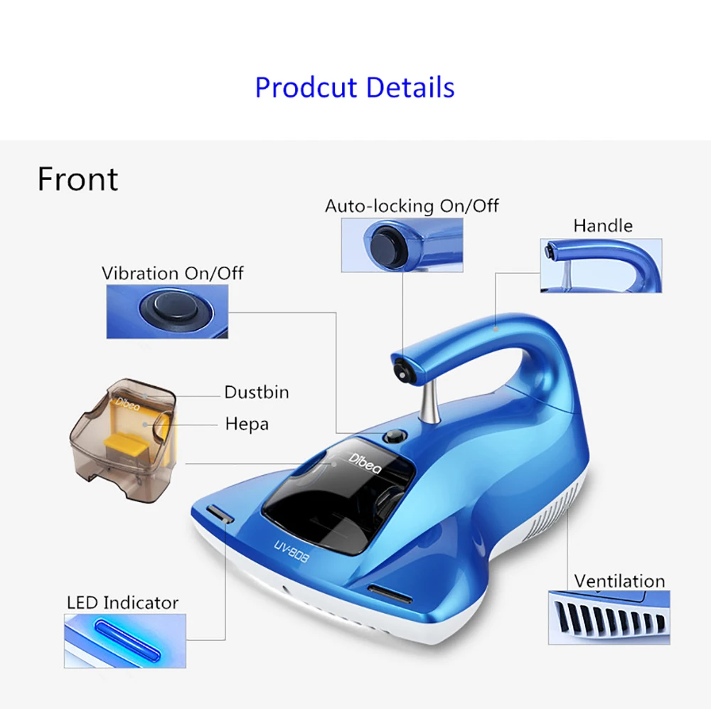 Dibea UV808 умный пылесос, уничтожающий бельевых клещей очиститель для домашних матрасов Клещи для уничтожения аспиратора ультрафиолетового света пыль клещей Чистка Пылесосом