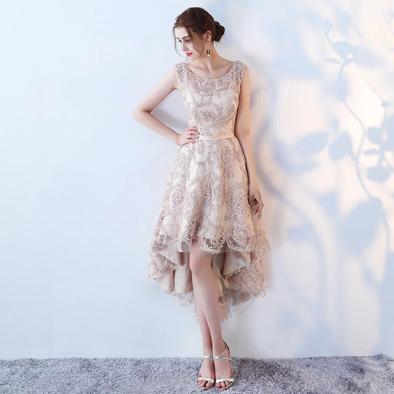 Robe de soiree, о-образный вырез, тонкое, на шнуровке, без рукавов, вечернее платье, короткое спереди, длинное сзади, вечерние платья, платья для выпускного вечера, на заказ - Цвет: Khaki