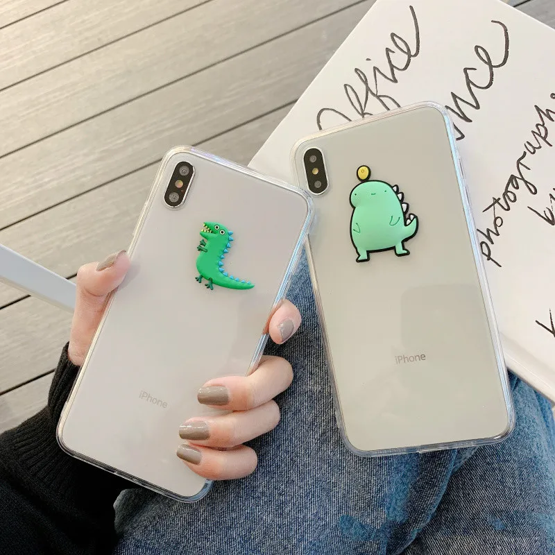 Прозрачный с милым динозавром и чехол для iPhone X XS Max XR Мягкий ТПУ 7 8 6 6s плюс Чехол