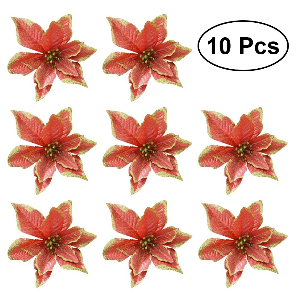 10pcs 13cm Glitter Artificial Wedding Christmas Flowers XMAS Tree Wreaths Decor Ornament | Дом и сад