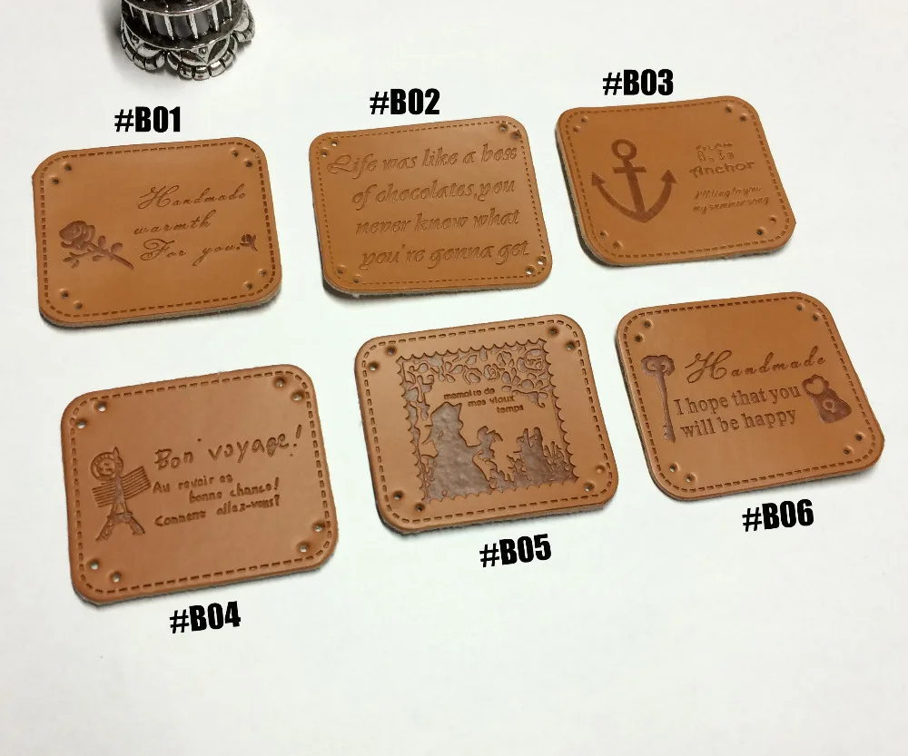 6 стилей кожаная этикетка 120 шт./компл.(4x3,5 см) ручная работа смешанные Лоскутные DIY Швейные этикетки ткань одежды