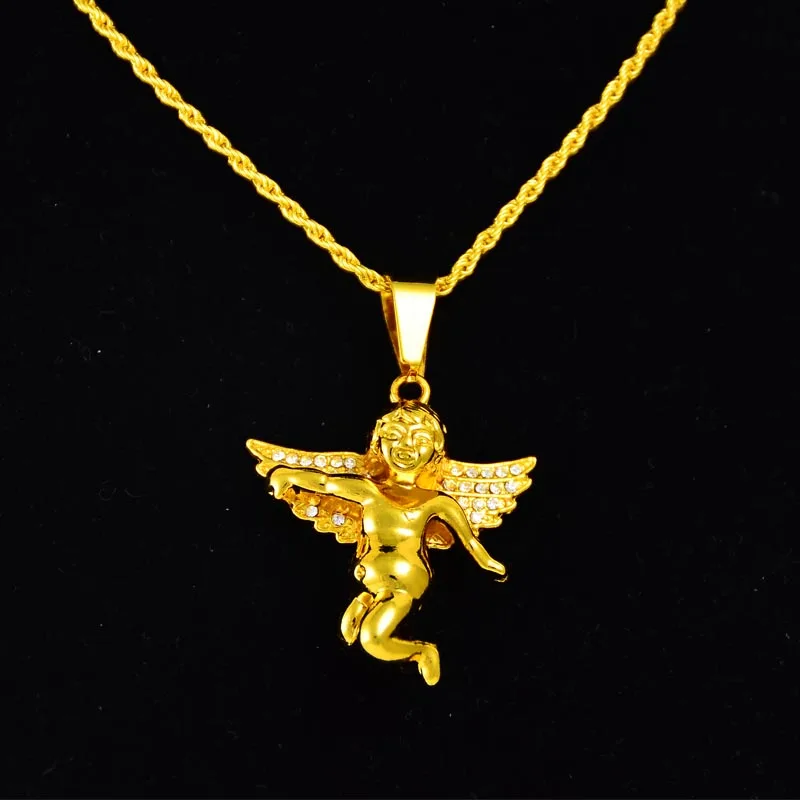 Мужская цепочка в стиле хип-хоп Shamty ожерелье виде Ангела из чистого золота модные