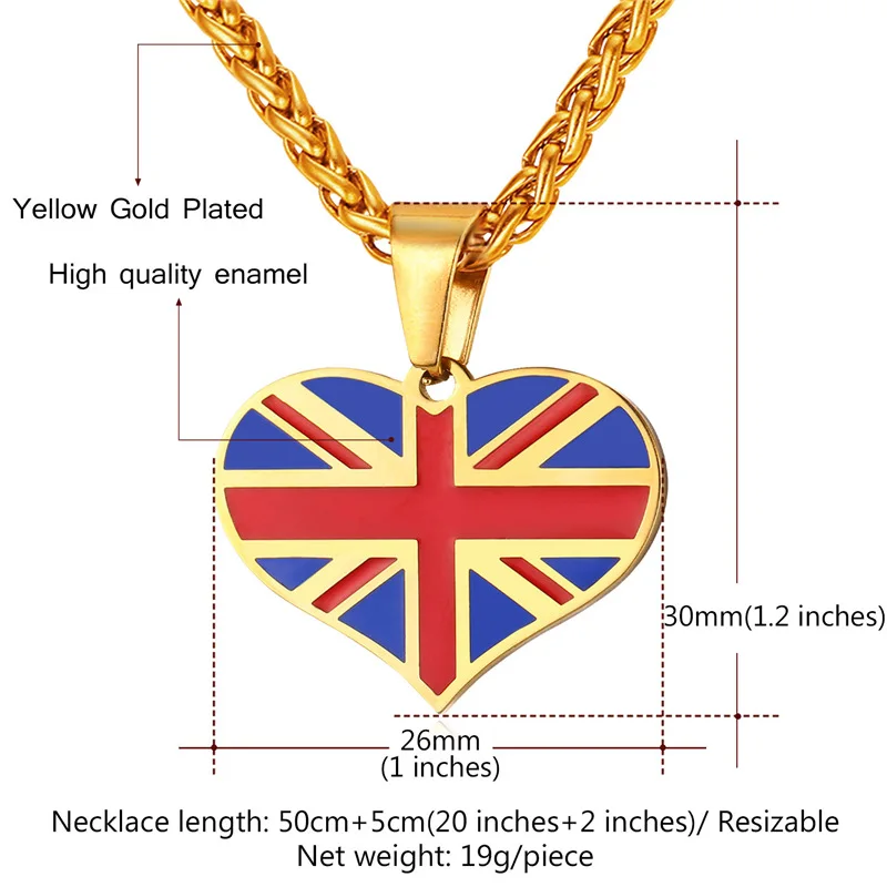 Ожерелья и кулоны Collare с флагом Великобритании золотистого цвета из нержавеющей