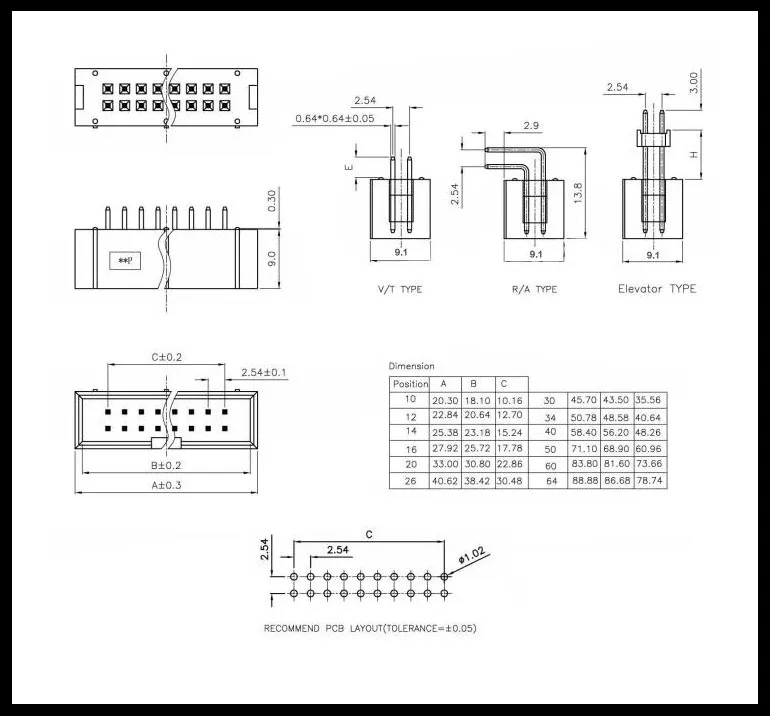 

DC3-14P , 16P , 18P , 20P Socket Straight Double Row IDC Box Connector 2.54mm Pitch Box Headers Female Connector Brand New