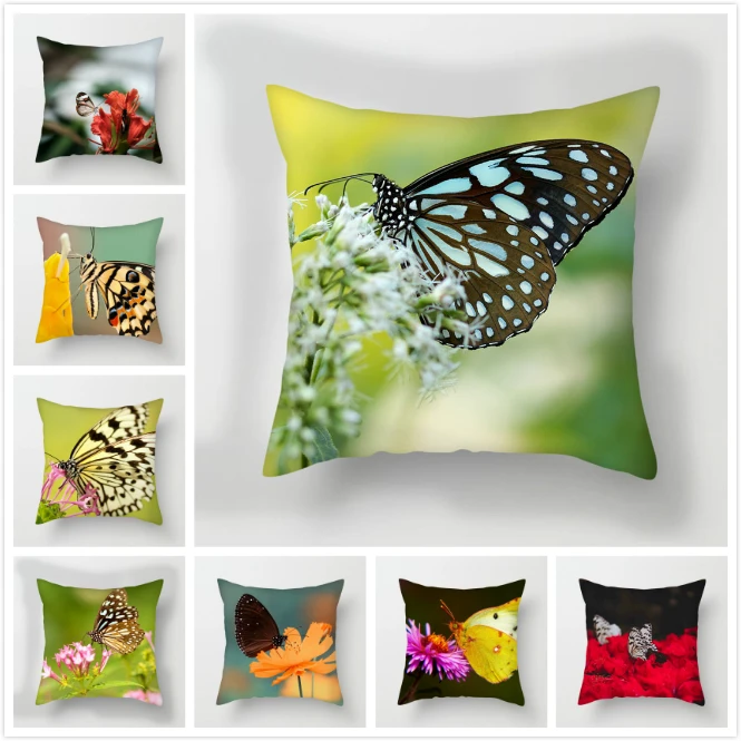 Декоративная наволочка для подушки с принтом в виде бабочки | Дом и сад