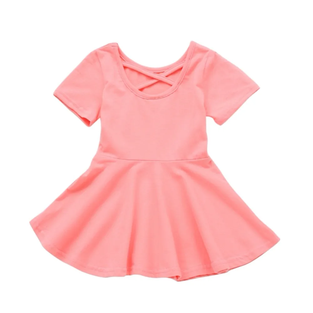 Baby Toddler Girl Short Sleeve Solid Color Casual Dress Summer Girls Dresses Newest | Детская одежда и обувь