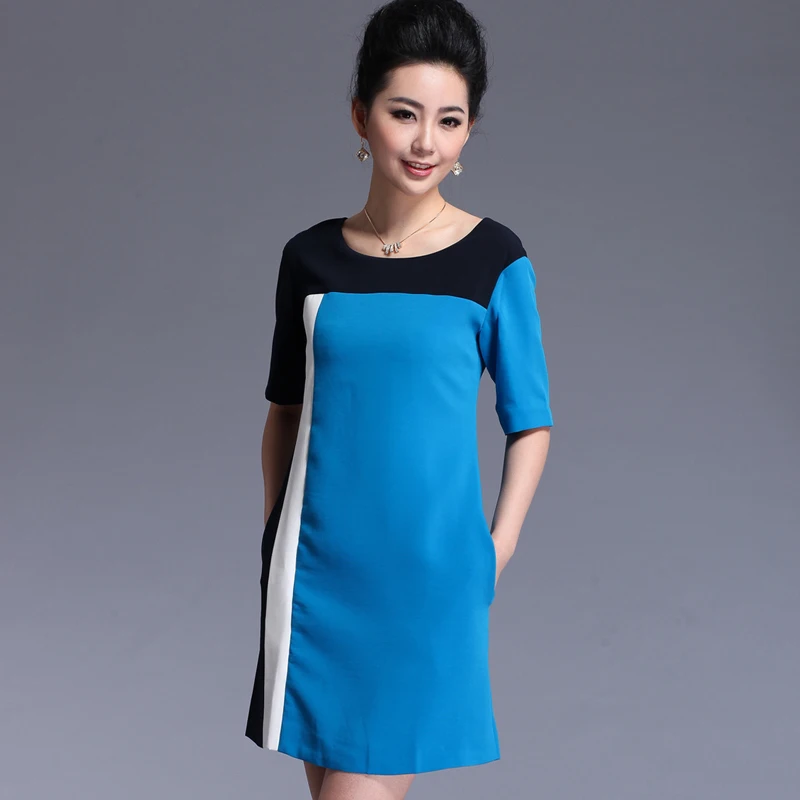 [ B13037 ] 2013 spring and summer of big European American original single hit color stitching sleeve dress stars the same p |