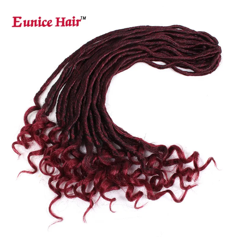 20 дюймов 22 корней/пакет Faux locs Curly конец бордового цвета на крючках косички волосы