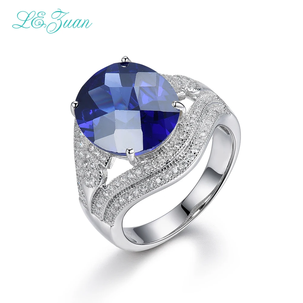 

I&zuan Real 925 Sterling Silver Jewelry Ring Prong Setting Sapphire Blue Stone Cluster Gems Luxury Rings For Women R0043-W02