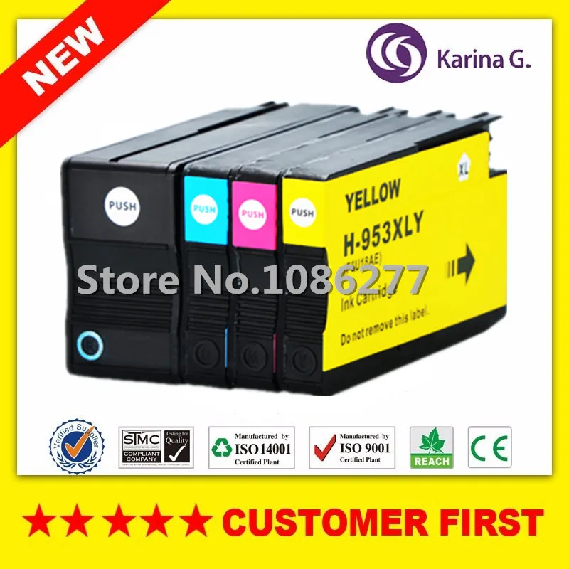 4 шт. совместимый чернильный картридж для HP 953 полный костюм Officejet Pro 7740 8210 8218 8710 8715