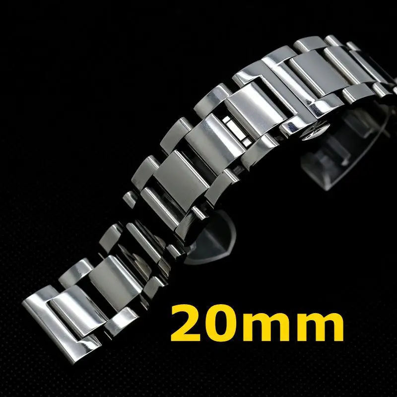 

20mm Stainless Steel Band Strap Silver Bracelet Solid Links Deployment buckle push Button For Women Men Wrist Watch GD014520