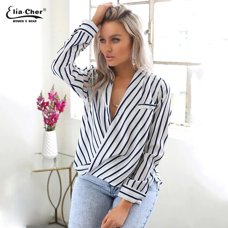 

Blouse Women Tops Fashion Women Shirt Eliacher Brand Plus Size Casual Female Clothing Ladies Striped Shirt Tops
