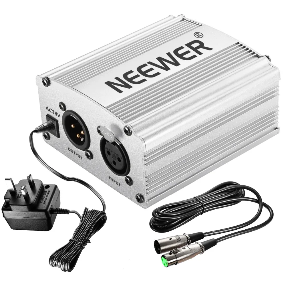 Neewer 1 канал 48 V Phantom Питание серебряный адаптер + один XLR аудио кабель для