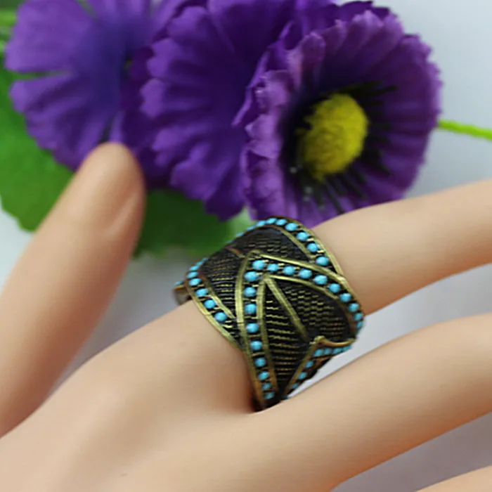 2015 винтажная мода листья золотой сплав кольцо Enchase синие полудрагоценные камни