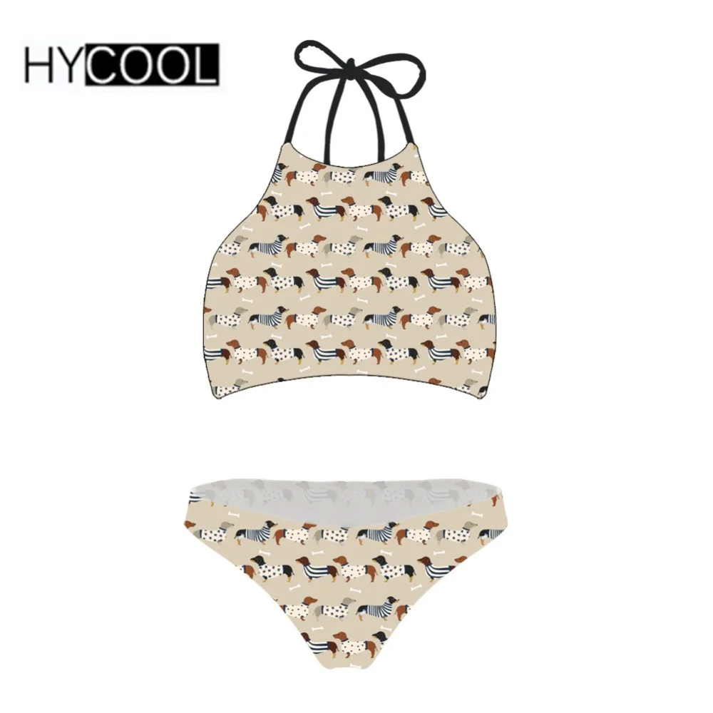 

Женский купальный костюм HYCOOL, милый купальник с принтом таксы и собаки, летнее бикини для плавания, пляжная одежда, Прямая поставка