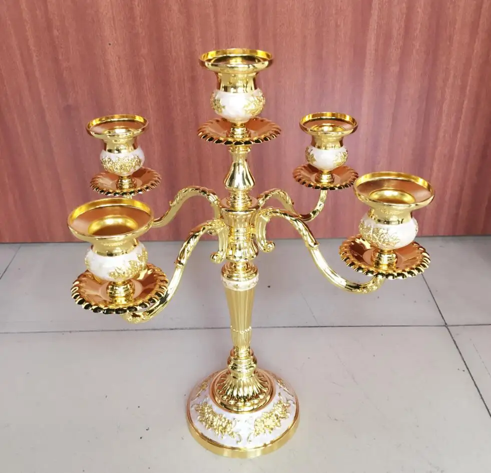 Роскошный европейский стиль блестящий Позолоченный Канделябр в центр стола