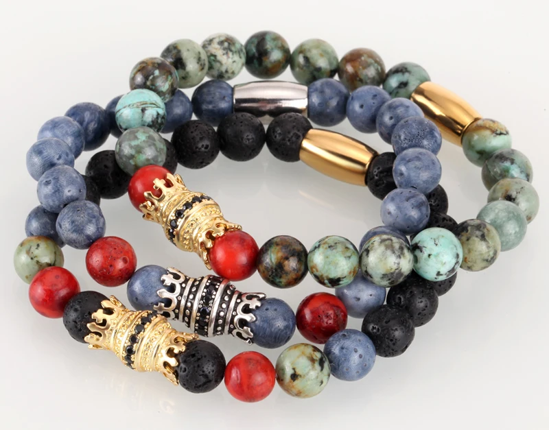 Mcllroy Bracelet Men Bead Sparta Crown 8mm Natural Stone Bracelet Bangle Handmade Man Jewelry Mens Bracelets erkek bileklik