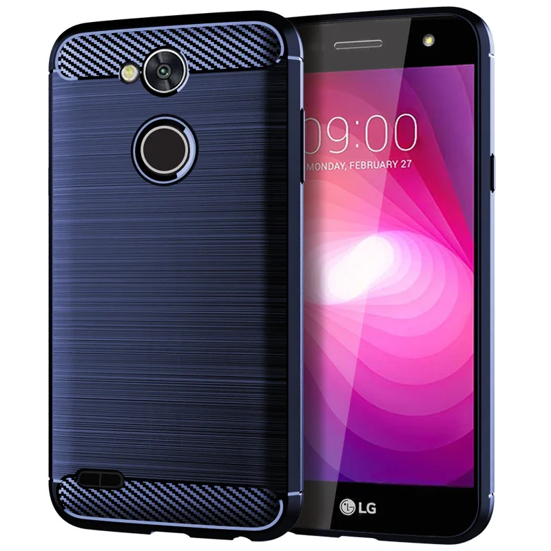 Silicone Rugged Armor Soft Phone Back Cover For LG X Power 2 / 3 K10 X5 2018 Brushed Carbon Fiber TPU Fundas |