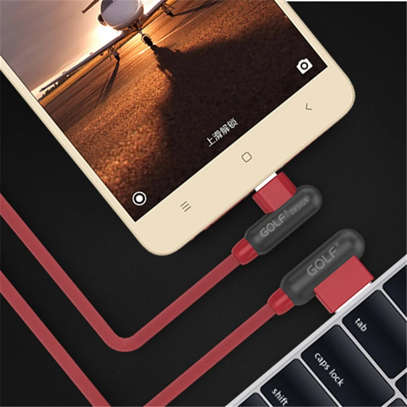 GOLF 90 градусов правый угол 2.4A Быстрая зарядка USB кабель для синхронизации данных