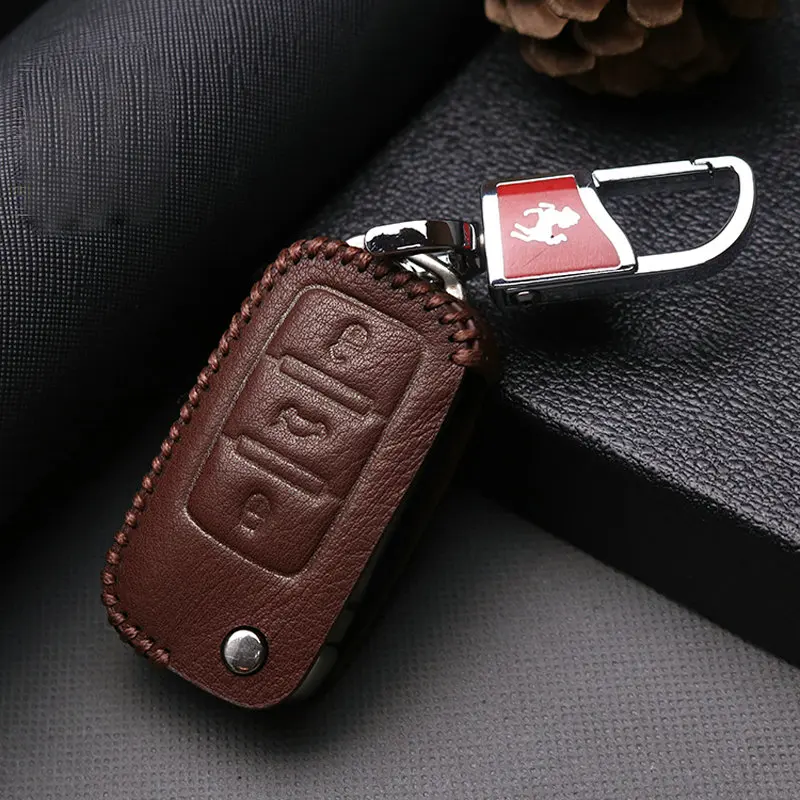 KUKAKEY чехол для автомобильного ключа Volkswagen из натуральной кожи VW Polo Golf Passat Touareg