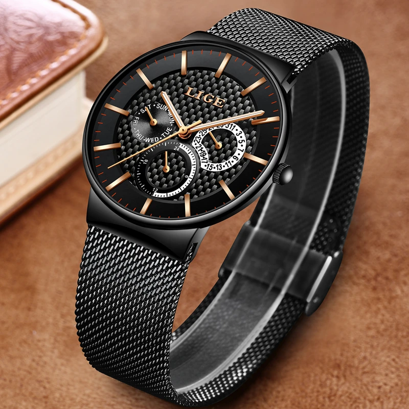 Reloj Hombre LIGE брендовые Мужские часы кварцевые мужские со стальным Ремешком Ультра