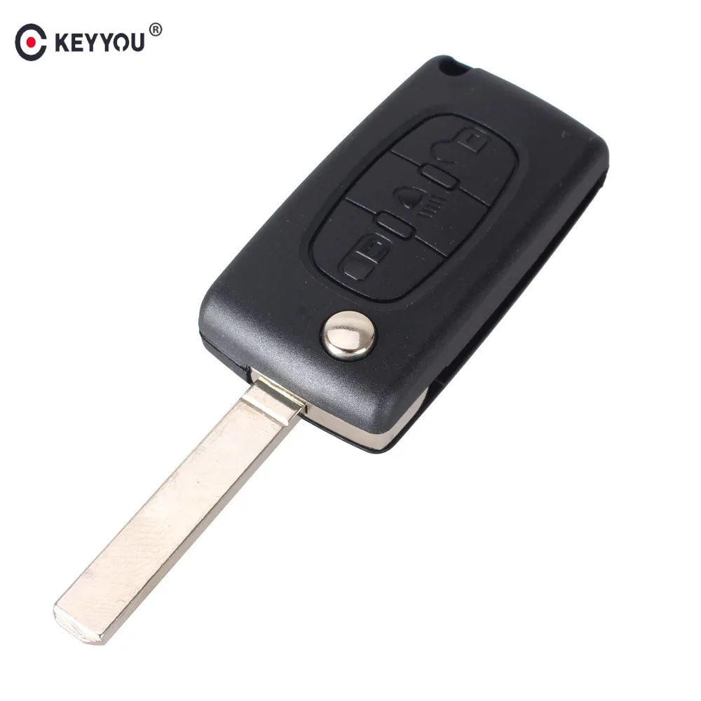 Раскладной чехол KEYYOU для автомобильного ключа пульта с 3 кнопками Peugeot 207 307 407 308 607