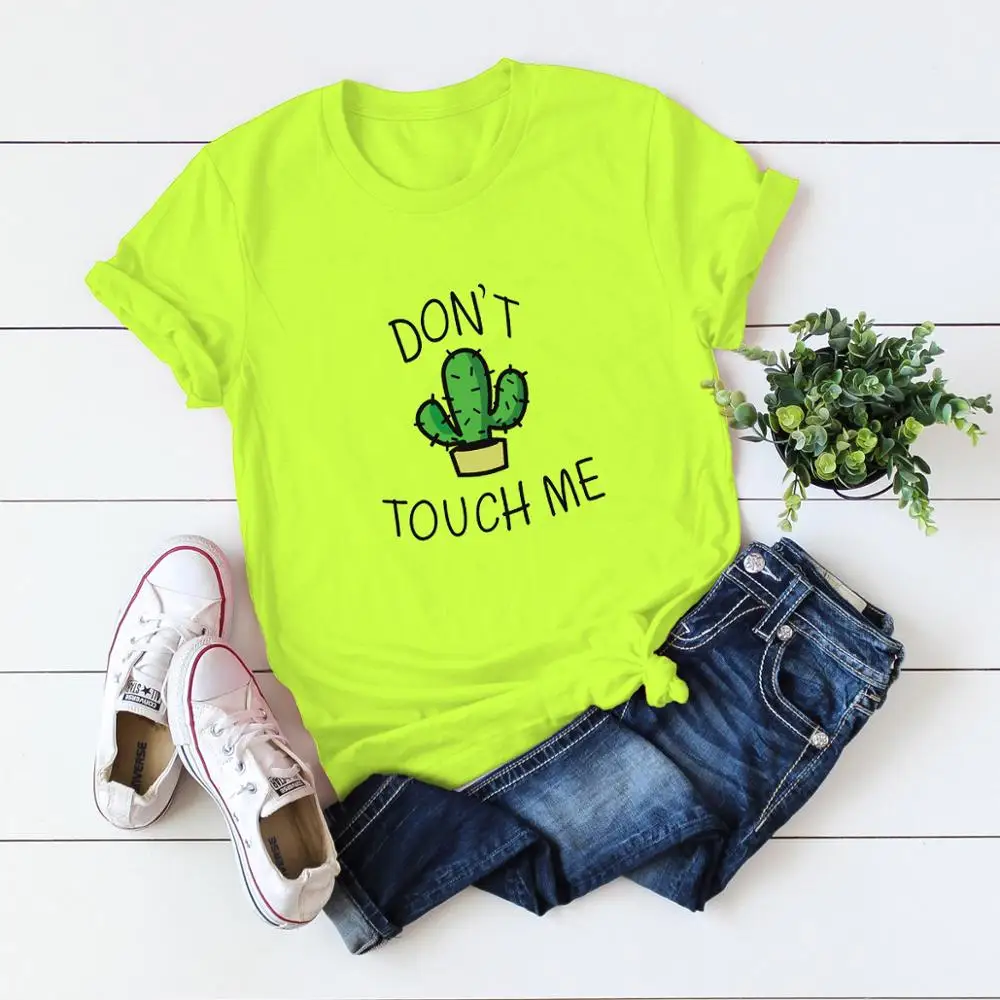 Женская летняя свободная футболка с коротким рукавом и надписью Don't Touch Me модные