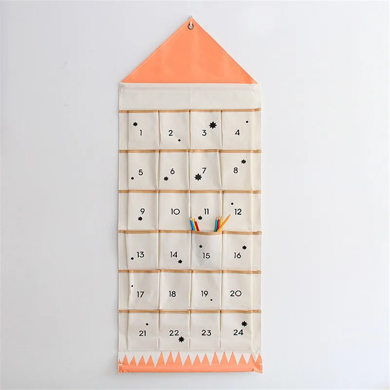 

8/16/24 Pockets Calendar Storage Bag Alphanumeric Wall Hanging Bags Canvas Sack INS Nordic Kids Room Decorations Organizer Pouch