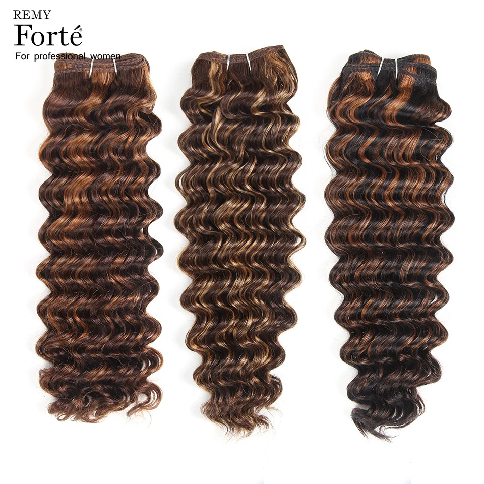 Remy Forte Deep Wave Bundles Remy Brazilian Hair Weave Bundles P4/27 P4/30 Human Hair Extension Single Bundles Hair Vendors