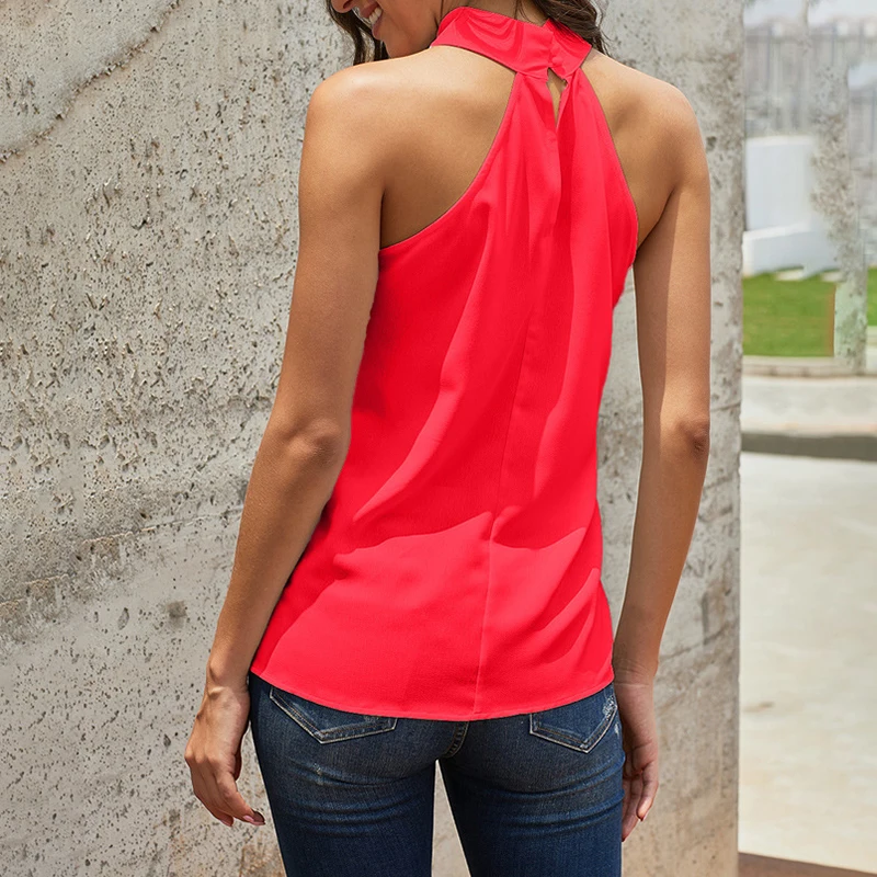 2019 Женская мода лето новый сплошной цвет жилет Футболка Женский Высокий воротник