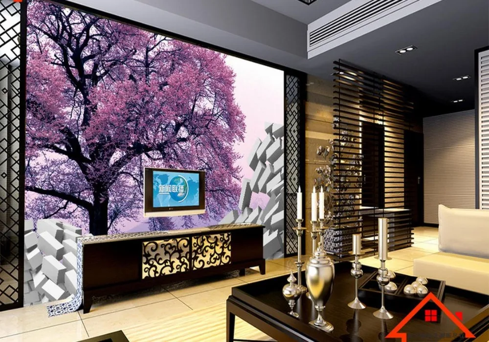 Пользовательские 3d росписи Пейзаж кирпичная стена настроение Дерево