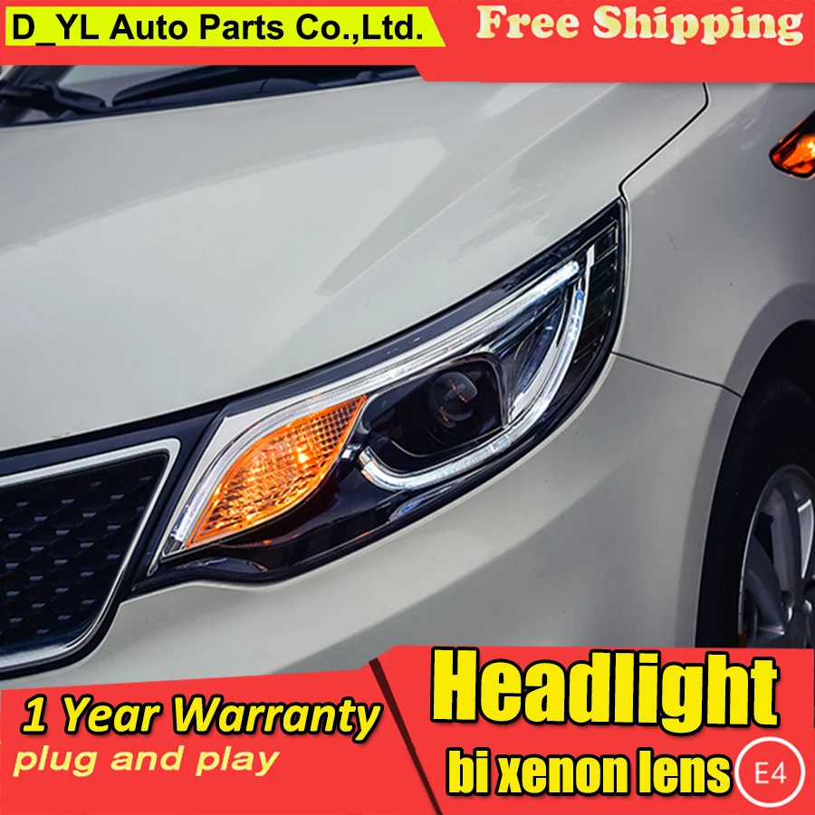 

Car Styling Headlights For Kia K2 Rio 2015 LED Car Accessories Car Goods HeadLamp LED Daytime Running Light LED DRL Bi-Xenon HID