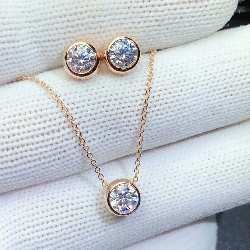 Классика! Moissanit АЛМАЗ 18k золото простые модные тонкие комплекты украшений для женщин Свадебные прозрачные драгоценные камни