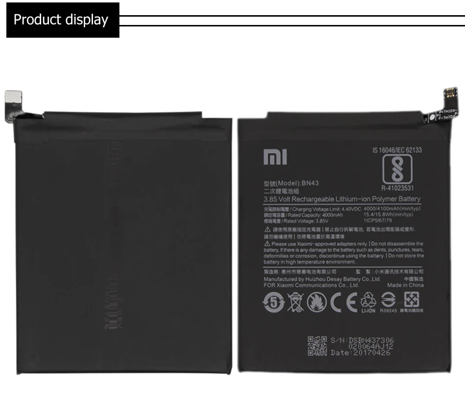 Xiao Mi сменный аккумулятор для телефона Xiaomi Redmi Note 4X/Note 4 global Snapdragon 625 4000 мАч BN43 аккумулятор для телефона