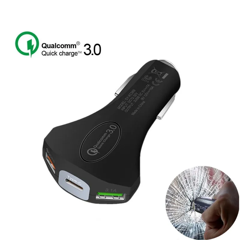 Black Not Cable Автомобильный USB Зарядное устройство Quick Charge 3,0 Мобильный телефон Зарядное устройство Тип с 2 портами(стандарт для быстрого автомобильного Зарядное устройство для Xiaomi iPhone samsung планшет автомобильный-Зарядное устройство - Тип штекера: Black Not Cable