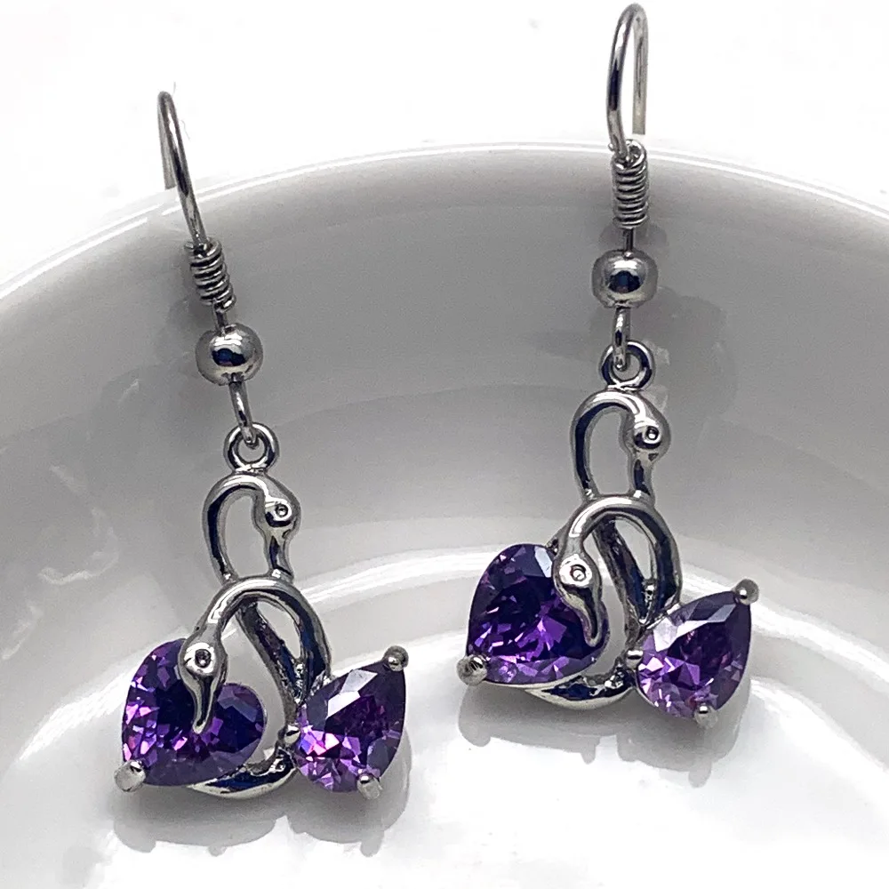 Женский кулон в виде сердца boucle d'oreille с фиолетовым цирконием волны дельфина и