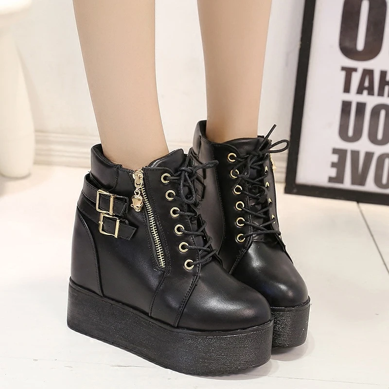 2017 новых зимней моды толщиной подошве в увеличился склон каблуки Черный Мартин