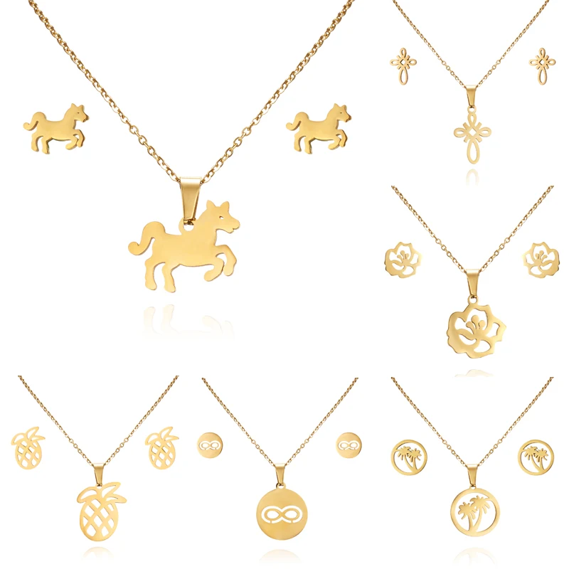 Ювелирные наборы из нержавеющей стали с изображением животного лошади ананаса