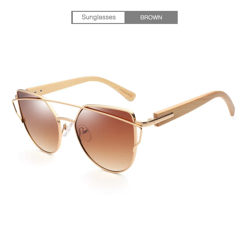 brown lens Модные женские бамбуковые солнцезащитные очки, поляризованные UV400 линзы, зеркальные, розовое золото, супер звезда, мужские деревянные солнцезащитные очки - Цвет линз: brown lens