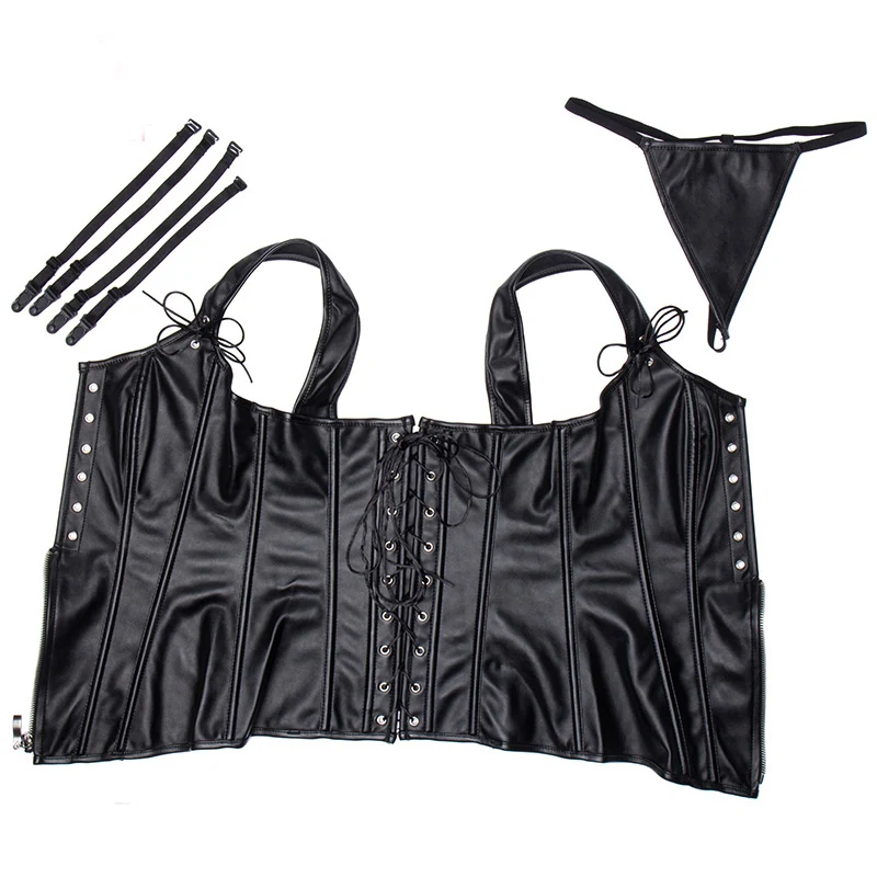 Корсет со шнуровкой спереди черный кожаный корсет с ремнями корсаж в стиле