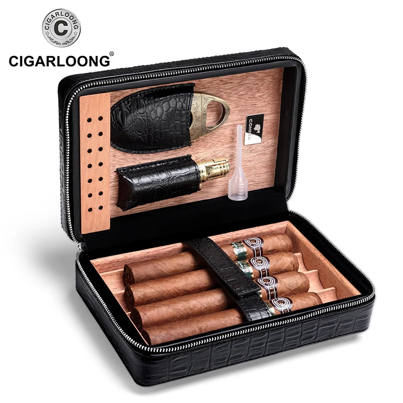 CIGARLOONG COHIBA Cedar Wood Путешествия Портативный кожаный портсигар коробка для сигар с