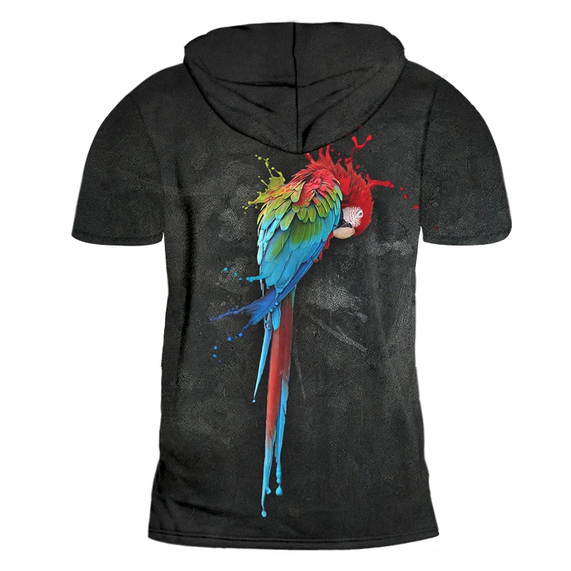 Мужская толстовка UJWI футболки Забавные 3D с принтом попугая черная и красная