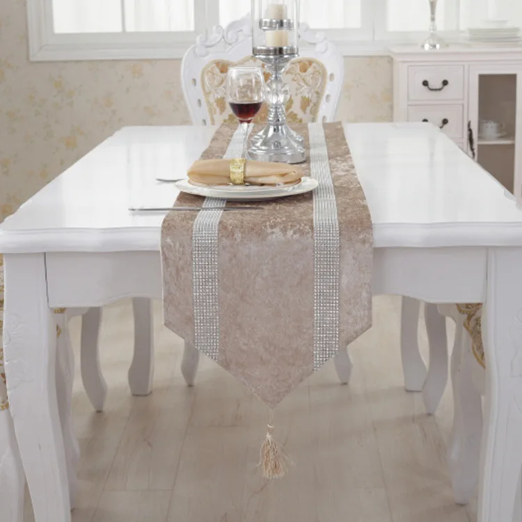 Beige 8 однотонных цветов элегантная Алмазная настольная дорожка s современная настольная дорожка для свадебной вечеринки декор скатерть 33cm160180210250280cm - Цвет: Beige