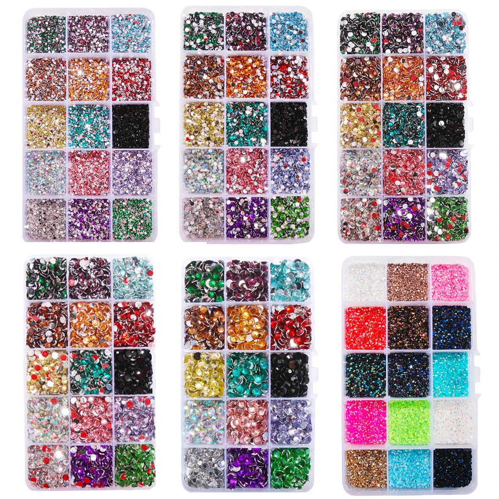 

1 Box/2mm 3mm 4mm 5mm 6mm Multi Size Resin Rhinestones Non-Hot Fix Flatback Shining Colorful Clear Crystal 3D Rhinestone