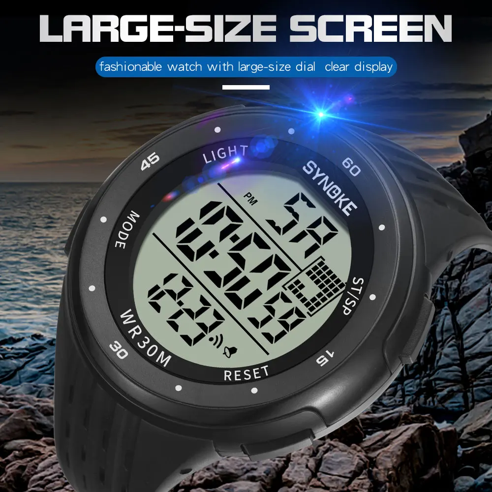 SYNOKE Men Digital Watch Sports Brand Waterproof Luminous Wristwatches Shockproof Large Dial Electronic Male Wrist Clock Men