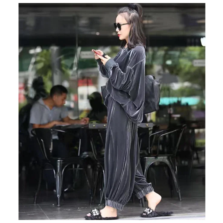 Осенний модный костюм в европейском стиле Золотая Бархатная рубашка с рукавом